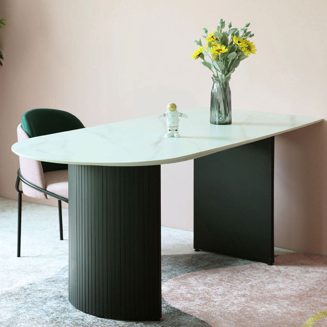 Irregular Sintered Stone Dining Table Modern Island Table with Double Pedestal for Restaurant Clearhalo ' dining_table' 'Dining Tables & Seating' 'Dining Tables' 'furn' 'furn_dining_table' 'Furniture' 'furniture_dining_table' 'Kitchen & Dining Furniture' 'kitchen&dining_furn' 'kitchen' 'kitchen_dining_table' 3582410