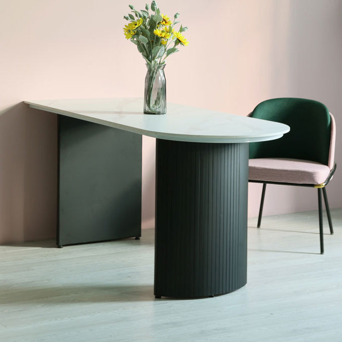 Irregular Sintered Stone Dining Table Modern Island Table with Double Pedestal for Restaurant Clearhalo ' dining_table' 'Dining Tables & Seating' 'Dining Tables' 'furn' 'furn_dining_table' 'Furniture' 'furniture_dining_table' 'Kitchen & Dining Furniture' 'kitchen&dining_furn' 'kitchen' 'kitchen_dining_table' 3582413