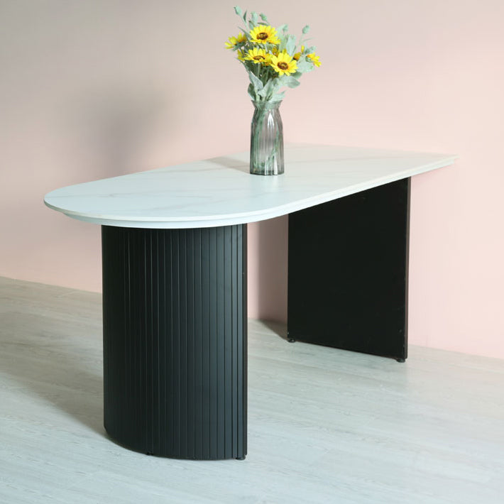 Irregular Sintered Stone Dining Table Modern Island Table with Double Pedestal for Restaurant Without Chairs Clearhalo ' dining_table' 'Dining Tables & Seating' 'Dining Tables' 'furn' 'furn_dining_table' 'Furniture' 'furniture_dining_table' 'Kitchen & Dining Furniture' 'kitchen&dining_furn' 'kitchen' 'kitchen_dining_table' 3582414