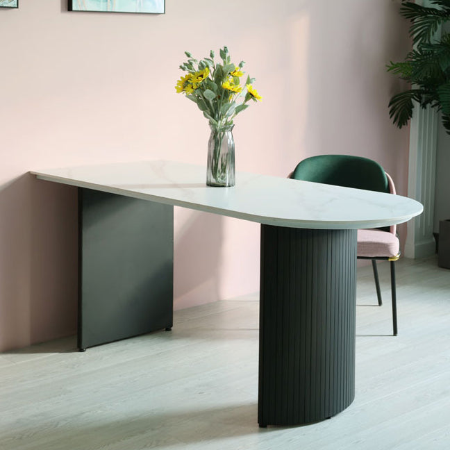 Irregular Sintered Stone Dining Table Modern Island Table with Double Pedestal for Restaurant Clearhalo ' dining_table' 'Dining Tables & Seating' 'Dining Tables' 'furn' 'furn_dining_table' 'Furniture' 'furniture_dining_table' 'Kitchen & Dining Furniture' 'kitchen&dining_furn' 'kitchen' 'kitchen_dining_table' 3582415