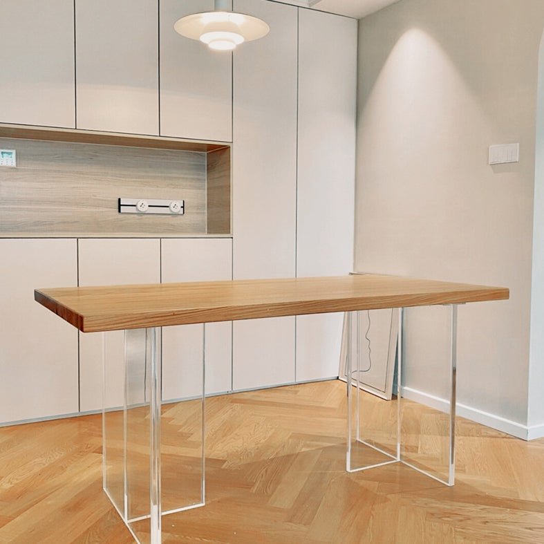 Modern Pine Solid Wood Table Rectangle Dining Table with Acrylic Double Pedestal Base Clearhalo ' dining_table' 'Dining Tables & Seating' 'Dining Tables' 'furn' 'furn_dining_table' 'Furniture' 'furniture_dining_table' 'Kitchen & Dining Furniture' 'kitchen&dining_furn' 'kitchen' 'kitchen_dining_table' 3582465