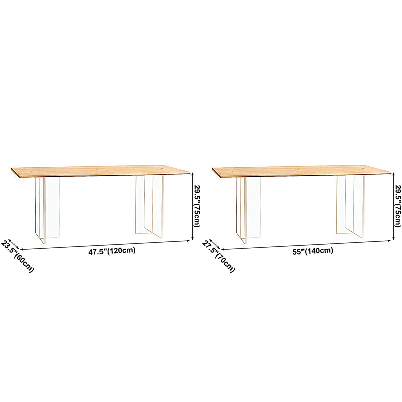Modern Pine Solid Wood Table Rectangle Dining Table with Acrylic Double Pedestal Base Clearhalo ' dining_table' 'Dining Tables & Seating' 'Dining Tables' 'furn' 'furn_dining_table' 'Furniture' 'furniture_dining_table' 'Kitchen & Dining Furniture' 'kitchen&dining_furn' 'kitchen' 'kitchen_dining_table' 3582468