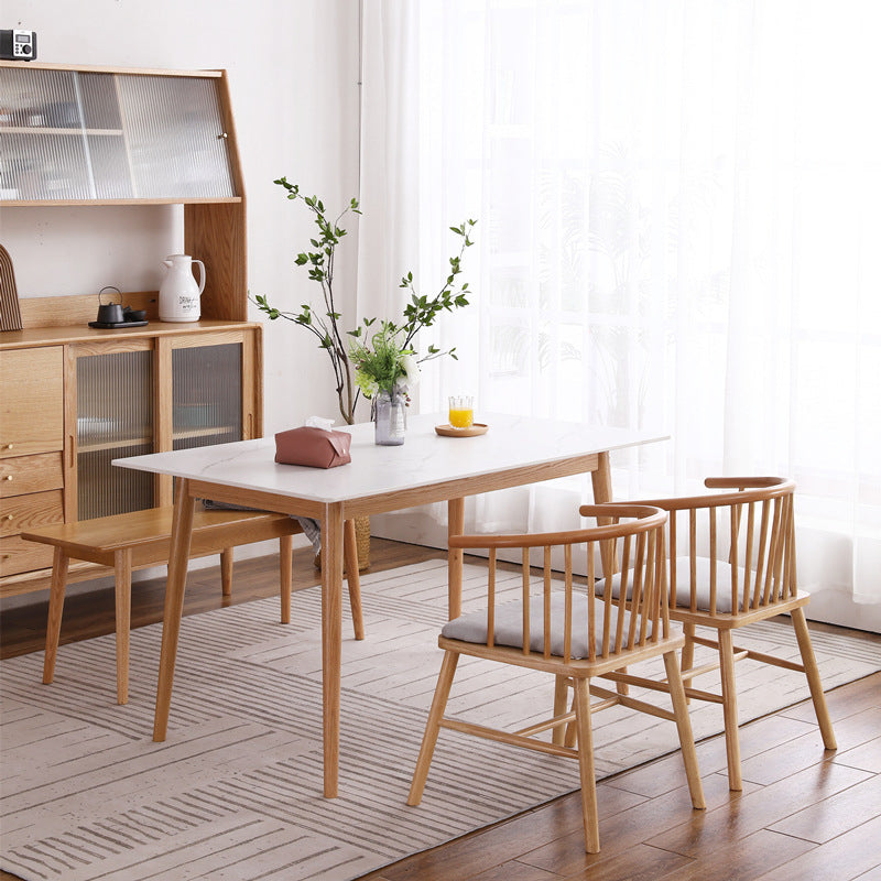 Modern Sintered Stone Dining Table Rectangular Table with Solid Wood Four-leg Clearhalo ' dining_table' 'Dining Tables & Seating' 'Dining Tables' 'furn' 'furn_dining_table' 'Furniture' 'furniture_dining_table' 'Kitchen & Dining Furniture' 'kitchen&dining_furn' 'kitchen' 'kitchen_dining_table' 3582483