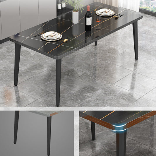 Minimalist Kitchen Rectangle Dining Table Sintered Stone Standard Dining Table with 4 Legs Base