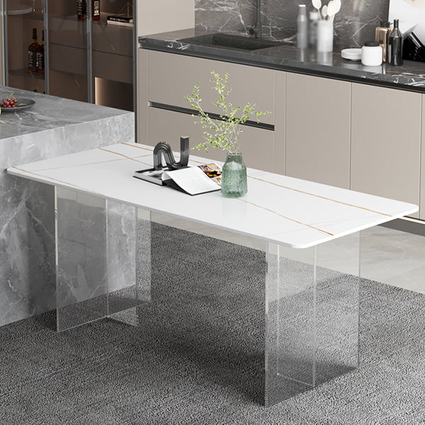 Contemporary Sintered Stone Standard Dining Table Rectangle Dining Table with Double Pedestal Gold Without Chairs Clearhalo ' dining_table' 'Dining Tables & Seating' 'Dining Tables' 'furn' 'furn_dining_table' 'Furniture' 'furniture_dining_table' 'Kitchen & Dining Furniture' 'kitchen&dining_furn' 'kitchen' 'kitchen_dining_table' 3582555