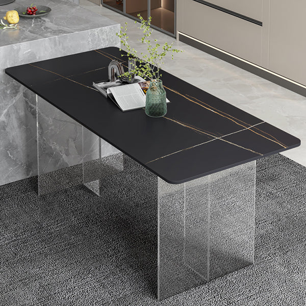 Contemporary Sintered Stone Standard Dining Table Rectangle Dining Table with Double Pedestal Black Without Chairs Clearhalo ' dining_table' 'Dining Tables & Seating' 'Dining Tables' 'furn' 'furn_dining_table' 'Furniture' 'furniture_dining_table' 'Kitchen & Dining Furniture' 'kitchen&dining_furn' 'kitchen' 'kitchen_dining_table' 3582556