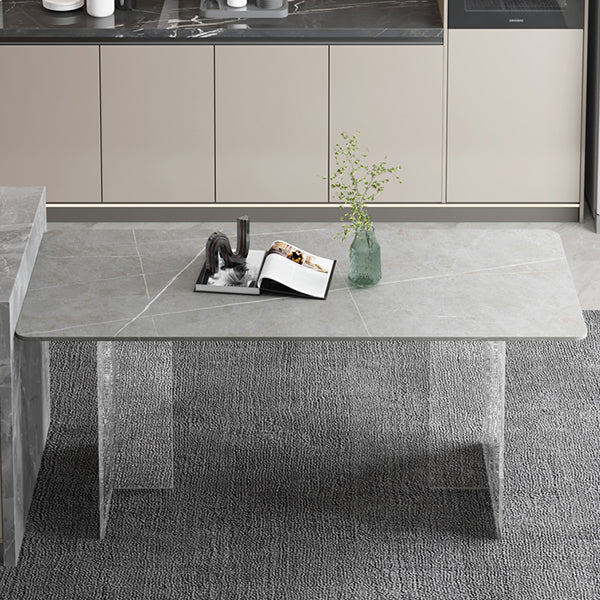 Contemporary Sintered Stone Standard Dining Table Rectangle Dining Table with Double Pedestal Gray Without Chairs Clearhalo ' dining_table' 'Dining Tables & Seating' 'Dining Tables' 'furn' 'furn_dining_table' 'Furniture' 'furniture_dining_table' 'Kitchen & Dining Furniture' 'kitchen&dining_furn' 'kitchen' 'kitchen_dining_table' 3582557