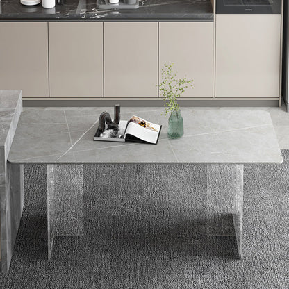 Contemporary Sintered Stone Standard Dining Table Rectangle Dining Table with Double Pedestal Gray Without Chairs Clearhalo ' dining_table' 'Dining Tables & Seating' 'Dining Tables' 'furn' 'furn_dining_table' 'Furniture' 'furniture_dining_table' 'Kitchen & Dining Furniture' 'kitchen&dining_furn' 'kitchen' 'kitchen_dining_table' 3582557