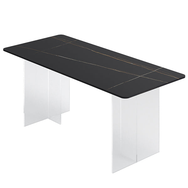 Contemporary Sintered Stone Standard Dining Table Rectangle Dining Table with Double Pedestal Clearhalo ' dining_table' 'Dining Tables & Seating' 'Dining Tables' 'furn' 'furn_dining_table' 'Furniture' 'furniture_dining_table' 'Kitchen & Dining Furniture' 'kitchen&dining_furn' 'kitchen' 'kitchen_dining_table' 3582559