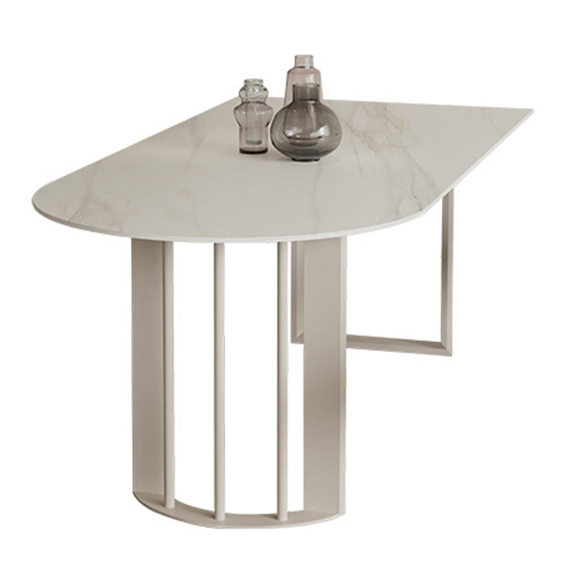 Irregular Sintered Stone Dining Table Modern Island Table with White/Black Double Pedestal White Without Chairs Clearhalo ' dining_table' 'Dining Tables & Seating' 'Dining Tables' 'furn' 'furn_dining_table' 'Furniture' 'furniture_dining_table' 'Kitchen & Dining Furniture' 'kitchen&dining_furn' 'kitchen' 'kitchen_dining_table' 3582579