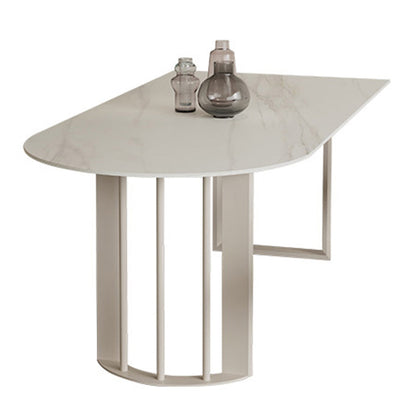 Irregular Sintered Stone Dining Table Modern Island Table with White/Black Double Pedestal White Without Chairs Clearhalo ' dining_table' 'Dining Tables & Seating' 'Dining Tables' 'furn' 'furn_dining_table' 'Furniture' 'furniture_dining_table' 'Kitchen & Dining Furniture' 'kitchen&dining_furn' 'kitchen' 'kitchen_dining_table' 3582579