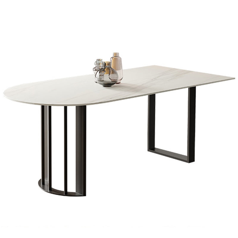 Irregular Sintered Stone Dining Table Modern Island Table with White/Black Double Pedestal Black Without Chairs Clearhalo ' dining_table' 'Dining Tables & Seating' 'Dining Tables' 'furn' 'furn_dining_table' 'Furniture' 'furniture_dining_table' 'Kitchen & Dining Furniture' 'kitchen&dining_furn' 'kitchen' 'kitchen_dining_table' 3582580