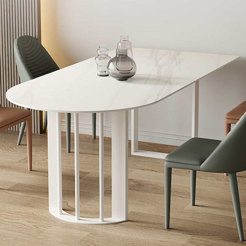 Irregular Sintered Stone Dining Table Modern Island Table with White/Black Double Pedestal Clearhalo ' dining_table' 'Dining Tables & Seating' 'Dining Tables' 'furn' 'furn_dining_table' 'Furniture' 'furniture_dining_table' 'Kitchen & Dining Furniture' 'kitchen&dining_furn' 'kitchen' 'kitchen_dining_table' 3582582