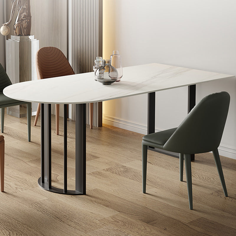 Irregular Sintered Stone Dining Table Modern Island Table with White/Black Double Pedestal Clearhalo ' dining_table' 'Dining Tables & Seating' 'Dining Tables' 'furn' 'furn_dining_table' 'Furniture' 'furniture_dining_table' 'Kitchen & Dining Furniture' 'kitchen&dining_furn' 'kitchen' 'kitchen_dining_table' 3582583