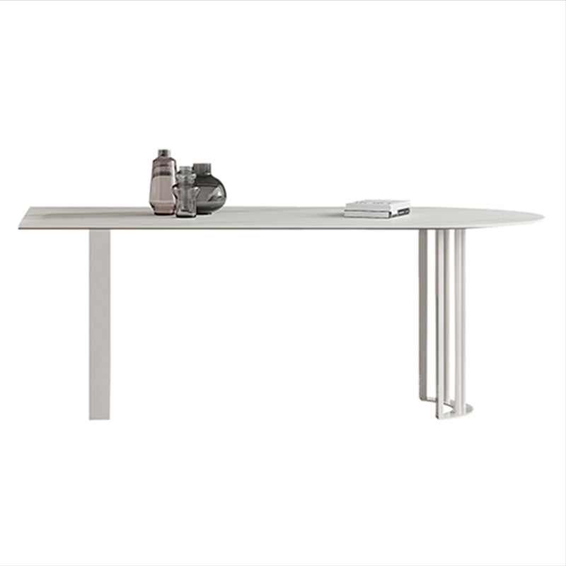 Irregular Sintered Stone Dining Table Modern Island Table with White/Black Double Pedestal Clearhalo ' dining_table' 'Dining Tables & Seating' 'Dining Tables' 'furn' 'furn_dining_table' 'Furniture' 'furniture_dining_table' 'Kitchen & Dining Furniture' 'kitchen&dining_furn' 'kitchen' 'kitchen_dining_table' 3582584