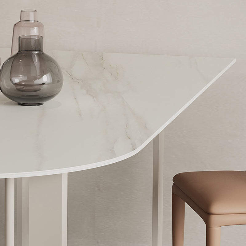 Irregular Sintered Stone Dining Table Modern Island Table with White/Black Double Pedestal Clearhalo ' dining_table' 'Dining Tables & Seating' 'Dining Tables' 'furn' 'furn_dining_table' 'Furniture' 'furniture_dining_table' 'Kitchen & Dining Furniture' 'kitchen&dining_furn' 'kitchen' 'kitchen_dining_table' 3582585