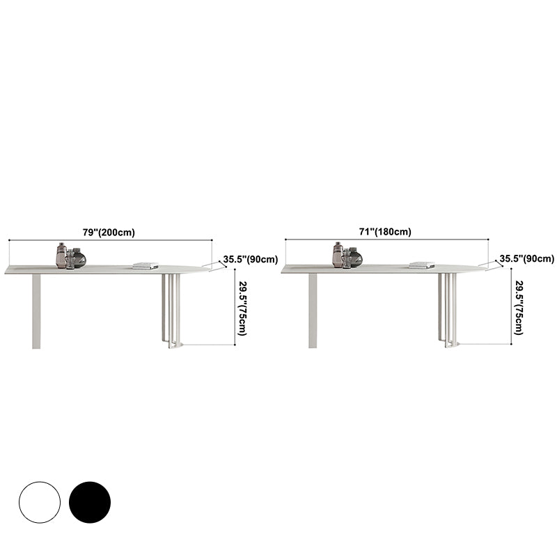 Irregular Sintered Stone Dining Table Modern Island Table with White/Black Double Pedestal Clearhalo ' dining_table' 'Dining Tables & Seating' 'Dining Tables' 'furn' 'furn_dining_table' 'Furniture' 'furniture_dining_table' 'Kitchen & Dining Furniture' 'kitchen&dining_furn' 'kitchen' 'kitchen_dining_table' 3582590