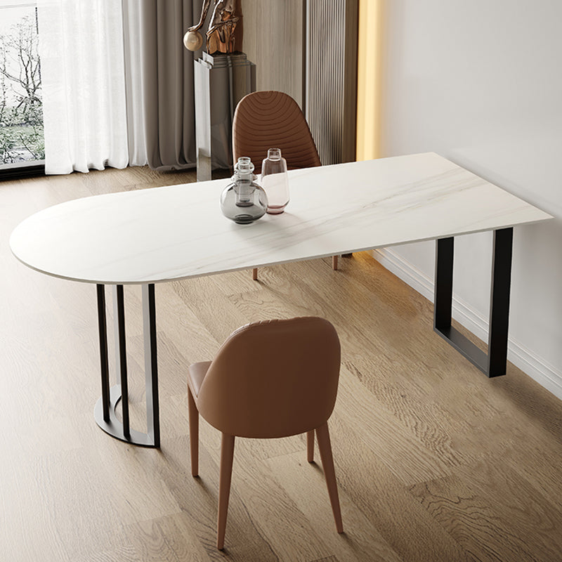 Irregular Sintered Stone Dining Table Modern Island Table with White/Black Double Pedestal Clearhalo ' dining_table' 'Dining Tables & Seating' 'Dining Tables' 'furn' 'furn_dining_table' 'Furniture' 'furniture_dining_table' 'Kitchen & Dining Furniture' 'kitchen&dining_furn' 'kitchen' 'kitchen_dining_table' 3582591