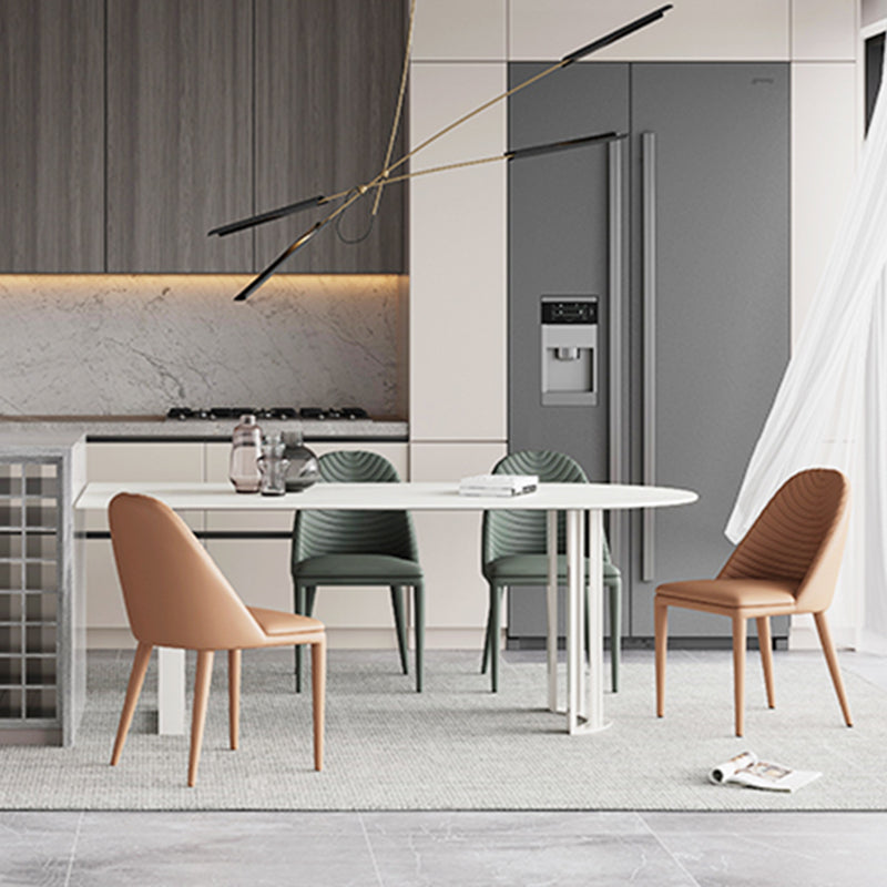 Irregular Sintered Stone Dining Table Modern Island Table with White/Black Double Pedestal Clearhalo ' dining_table' 'Dining Tables & Seating' 'Dining Tables' 'furn' 'furn_dining_table' 'Furniture' 'furniture_dining_table' 'Kitchen & Dining Furniture' 'kitchen&dining_furn' 'kitchen' 'kitchen_dining_table' 3582592