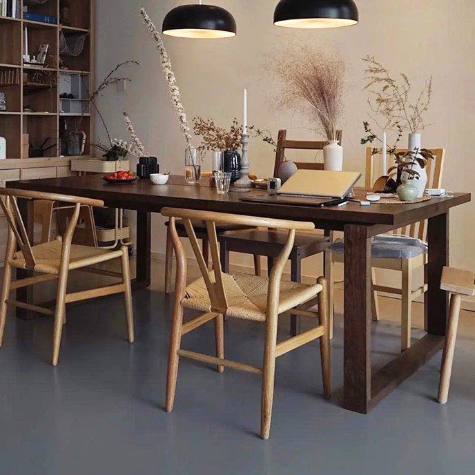 Minimalist Kitchen Standard Dining Table Solid Wood Rectangle Dining Table with Double Pedestal Clearhalo ' dining_table' 'Dining Tables & Seating' 'Dining Tables' 'furn' 'furn_dining_table' 'Furniture' 'furniture_dining_table' 'Kitchen & Dining Furniture' 'kitchen&dining_furn' 'kitchen' 'kitchen_dining_table' 3582701