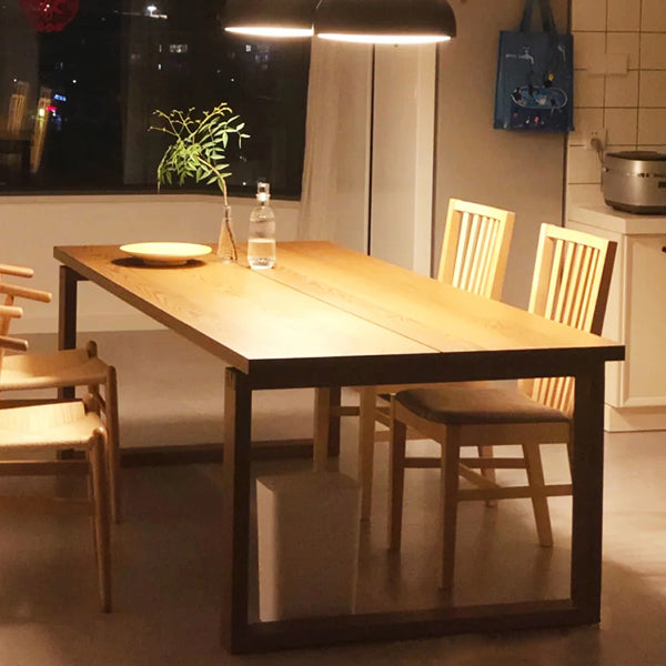 Minimalist Kitchen Standard Dining Table Solid Wood Rectangle Dining Table with Double Pedestal Clearhalo ' dining_table' 'Dining Tables & Seating' 'Dining Tables' 'furn' 'furn_dining_table' 'Furniture' 'furniture_dining_table' 'Kitchen & Dining Furniture' 'kitchen&dining_furn' 'kitchen' 'kitchen_dining_table' 3582703