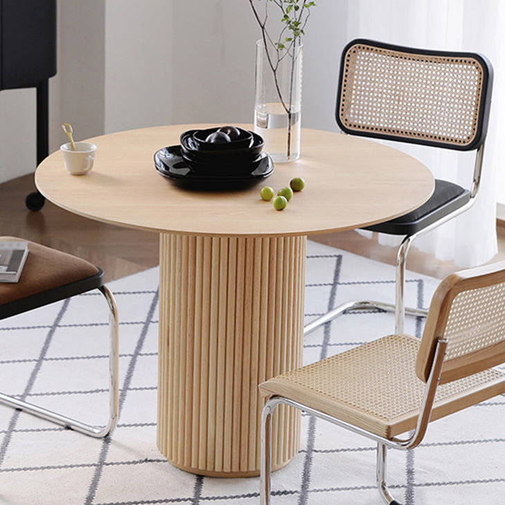 Round Pedestal Casual Table Simplicity Style Dining Room Home Furniture Natural 43.3"L x 43.3"W x 30.7"H Without Chairs Clearhalo ' dining_table' 'Dining Tables & Seating' 'Dining Tables' 'furn' 'furn_dining_table' 'Furniture' 'furniture_dining_table' 'Kitchen & Dining Furniture' 'kitchen&dining_furn' 'kitchen' 'kitchen_dining_table' 3582761