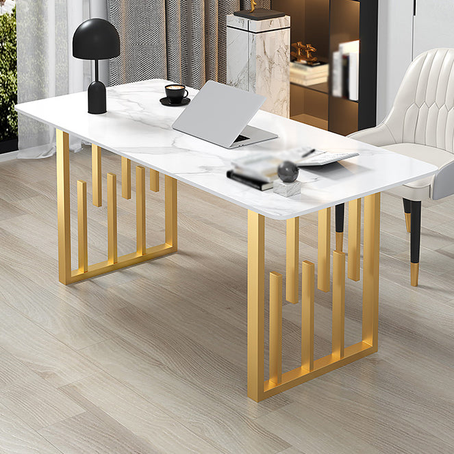 Contemporary Dining Table Sintered Stone Dining Table with Double Pedestal for Home Kitchen Dinner Clearhalo ' dining_table' 'Dining Tables & Seating' 'Dining Tables' 'furn' 'furn_dining_table' 'Furniture' 'furniture_dining_table' 'Kitchen & Dining Furniture' 'kitchen&dining_furn' 'kitchen' 'kitchen_dining_table' 3582801