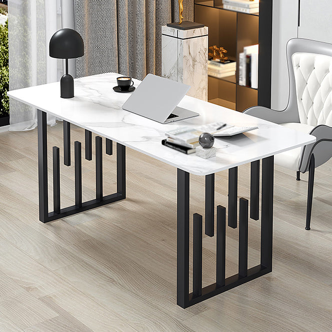 Contemporary Dining Table Sintered Stone Dining Table with Double Pedestal for Home Kitchen Dinner Clearhalo ' dining_table' 'Dining Tables & Seating' 'Dining Tables' 'furn' 'furn_dining_table' 'Furniture' 'furniture_dining_table' 'Kitchen & Dining Furniture' 'kitchen&dining_furn' 'kitchen' 'kitchen_dining_table' 3582804