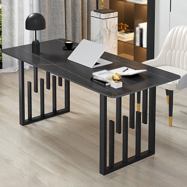 Contemporary Dining Table Sintered Stone Dining Table with Double Pedestal for Home Kitchen Dinner Clearhalo ' dining_table' 'Dining Tables & Seating' 'Dining Tables' 'furn' 'furn_dining_table' 'Furniture' 'furniture_dining_table' 'Kitchen & Dining Furniture' 'kitchen&dining_furn' 'kitchen' 'kitchen_dining_table' 3582806