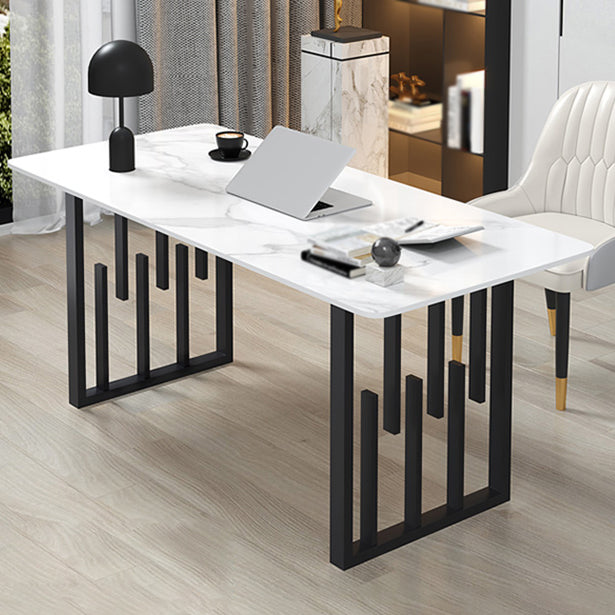 Contemporary Dining Table Sintered Stone Dining Table with Double Pedestal for Home Kitchen Dinner Clearhalo ' dining_table' 'Dining Tables & Seating' 'Dining Tables' 'furn' 'furn_dining_table' 'Furniture' 'furniture_dining_table' 'Kitchen & Dining Furniture' 'kitchen&dining_furn' 'kitchen' 'kitchen_dining_table' 3582807