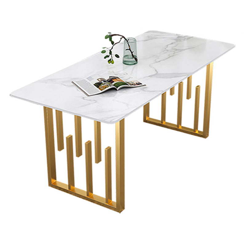 Contemporary Dining Table Sintered Stone Dining Table with Double Pedestal for Home Kitchen Dinner Clearhalo ' dining_table' 'Dining Tables & Seating' 'Dining Tables' 'furn' 'furn_dining_table' 'Furniture' 'furniture_dining_table' 'Kitchen & Dining Furniture' 'kitchen&dining_furn' 'kitchen' 'kitchen_dining_table' 3582808