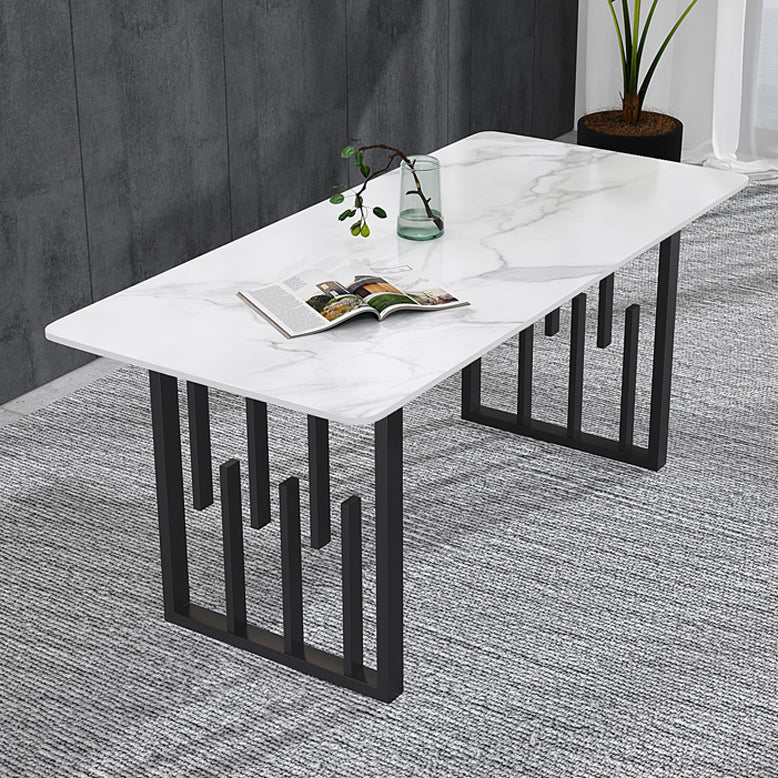 Contemporary Dining Table Sintered Stone Dining Table with Double Pedestal for Home Kitchen Dinner Clearhalo ' dining_table' 'Dining Tables & Seating' 'Dining Tables' 'furn' 'furn_dining_table' 'Furniture' 'furniture_dining_table' 'Kitchen & Dining Furniture' 'kitchen&dining_furn' 'kitchen' 'kitchen_dining_table' 3582812