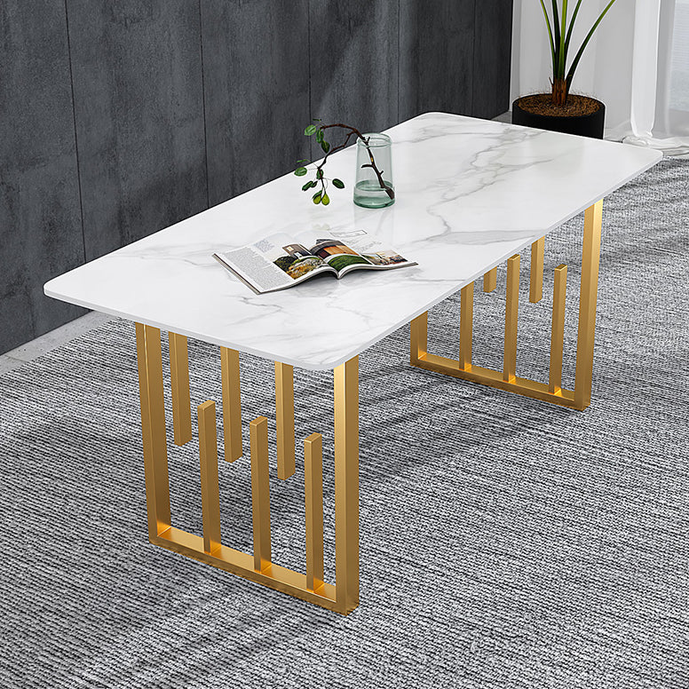 Contemporary Dining Table Sintered Stone Dining Table with Double Pedestal for Home Kitchen Dinner Clearhalo ' dining_table' 'Dining Tables & Seating' 'Dining Tables' 'furn' 'furn_dining_table' 'Furniture' 'furniture_dining_table' 'Kitchen & Dining Furniture' 'kitchen&dining_furn' 'kitchen' 'kitchen_dining_table' 3582813
