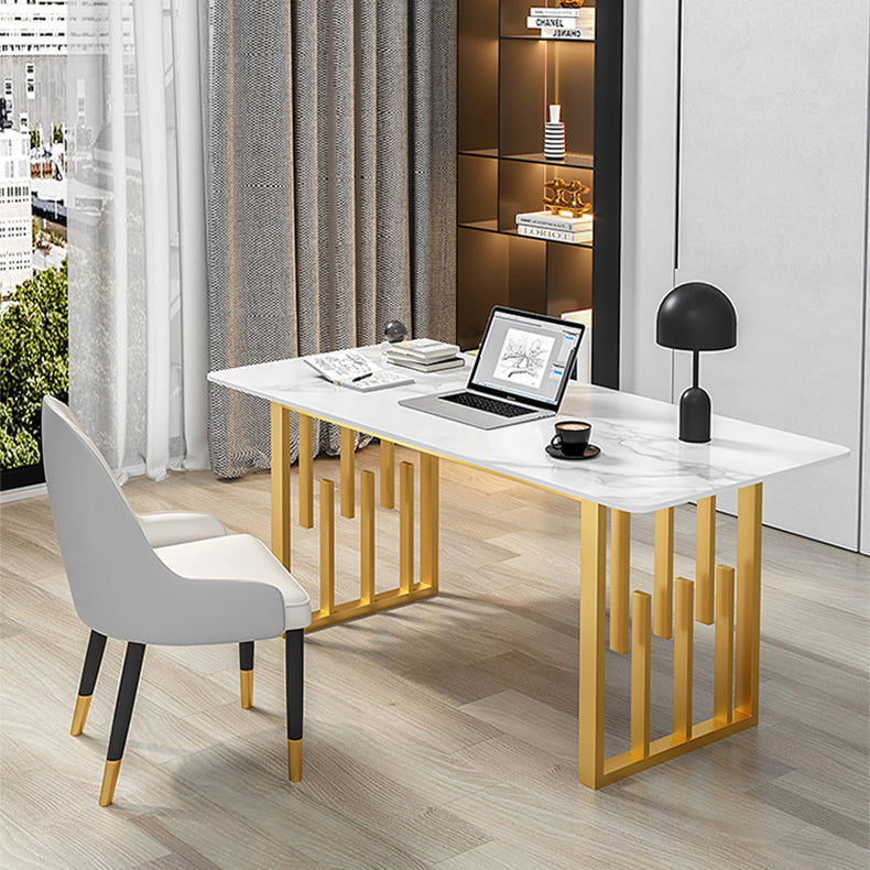 Contemporary Dining Table Sintered Stone Dining Table with Double Pedestal for Home Kitchen Dinner Clearhalo ' dining_table' 'Dining Tables & Seating' 'Dining Tables' 'furn' 'furn_dining_table' 'Furniture' 'furniture_dining_table' 'Kitchen & Dining Furniture' 'kitchen&dining_furn' 'kitchen' 'kitchen_dining_table' 3582816