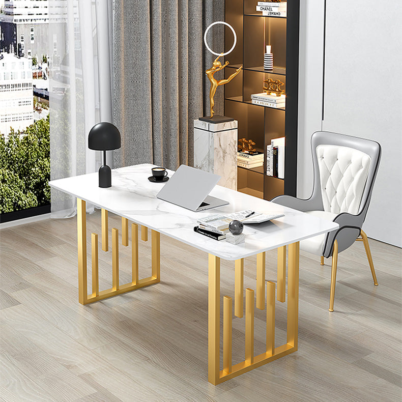 Contemporary Dining Table Sintered Stone Dining Table with Double Pedestal for Home Kitchen Dinner Clearhalo ' dining_table' 'Dining Tables & Seating' 'Dining Tables' 'furn' 'furn_dining_table' 'Furniture' 'furniture_dining_table' 'Kitchen & Dining Furniture' 'kitchen&dining_furn' 'kitchen' 'kitchen_dining_table' 3582817