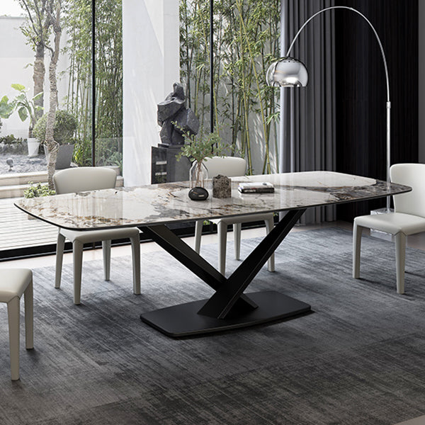 Metal Contemporary Rectangular Dining Table Sintered Stone Dining Table for Dining Room Clearhalo ' dining_table' 'Dining Tables & Seating' 'Dining Tables' 'furn' 'furn_dining_table' 'Furniture' 'furniture_dining_table' 'Kitchen & Dining Furniture' 'kitchen&dining_furn' 'kitchen' 'kitchen_dining_table' 3582958
