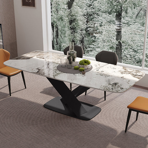Metal Contemporary Rectangular Dining Table Sintered Stone Dining Table for Dining Room Clearhalo ' dining_table' 'Dining Tables & Seating' 'Dining Tables' 'furn' 'furn_dining_table' 'Furniture' 'furniture_dining_table' 'Kitchen & Dining Furniture' 'kitchen&dining_furn' 'kitchen' 'kitchen_dining_table' 3582959