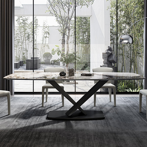 Metal Contemporary Rectangular Dining Table Sintered Stone Dining Table for Dining Room Clearhalo ' dining_table' 'Dining Tables & Seating' 'Dining Tables' 'furn' 'furn_dining_table' 'Furniture' 'furniture_dining_table' 'Kitchen & Dining Furniture' 'kitchen&dining_furn' 'kitchen' 'kitchen_dining_table' 3582960
