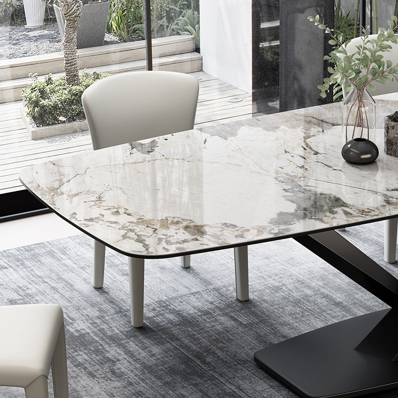 Metal Contemporary Rectangular Dining Table Sintered Stone Dining Table for Dining Room Clearhalo ' dining_table' 'Dining Tables & Seating' 'Dining Tables' 'furn' 'furn_dining_table' 'Furniture' 'furniture_dining_table' 'Kitchen & Dining Furniture' 'kitchen&dining_furn' 'kitchen' 'kitchen_dining_table' 3582961