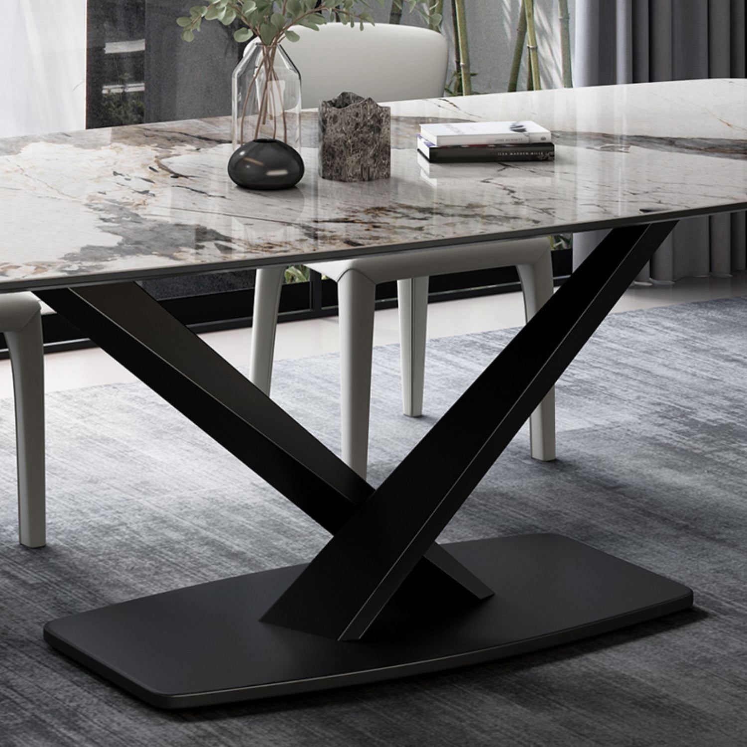 Metal Contemporary Rectangular Dining Table Sintered Stone Dining Table for Dining Room Clearhalo ' dining_table' 'Dining Tables & Seating' 'Dining Tables' 'furn' 'furn_dining_table' 'Furniture' 'furniture_dining_table' 'Kitchen & Dining Furniture' 'kitchen&dining_furn' 'kitchen' 'kitchen_dining_table' 3582963
