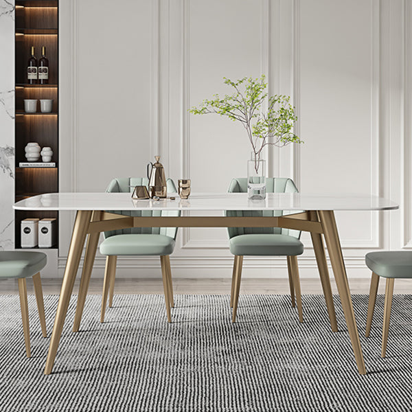 Contemporary Dining Table Sintered Stone Dining Table with 4 Gold Legs Clearhalo ' dining_table' 'Dining Tables & Seating' 'Dining Tables' 'furn' 'furn_dining_table' 'Furniture' 'furniture_dining_table' 'Kitchen & Dining Furniture' 'kitchen&dining_furn' 'kitchen' 'kitchen_dining_table' 3583002