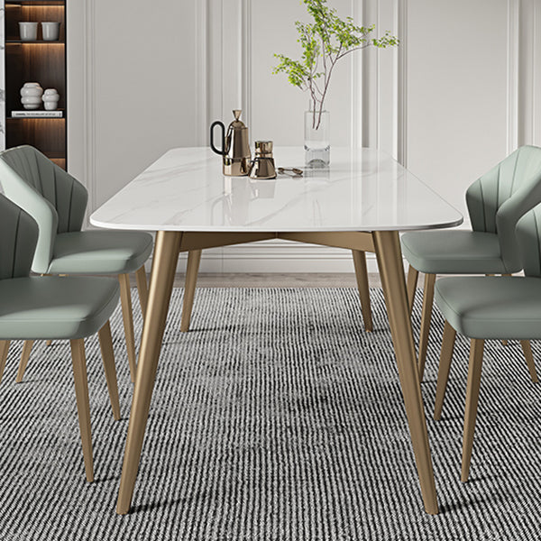 Contemporary Dining Table Sintered Stone Dining Table with 4 Gold Legs Clearhalo ' dining_table' 'Dining Tables & Seating' 'Dining Tables' 'furn' 'furn_dining_table' 'Furniture' 'furniture_dining_table' 'Kitchen & Dining Furniture' 'kitchen&dining_furn' 'kitchen' 'kitchen_dining_table' 3583003