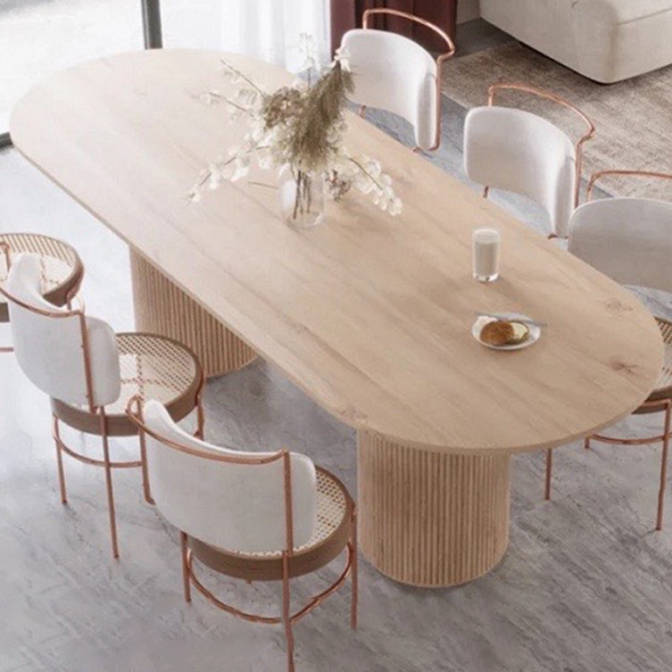 Oval Double Pedestal Modern Dining Table Brown Tone Fixed Table with Solid Wood Clearhalo ' dining_table' 'Dining Tables & Seating' 'Dining Tables' 'furn' 'furn_dining_table' 'Furniture' 'furniture_dining_table' 'Kitchen & Dining Furniture' 'kitchen&dining_furn' 'kitchen' 'kitchen_dining_table' 3583074