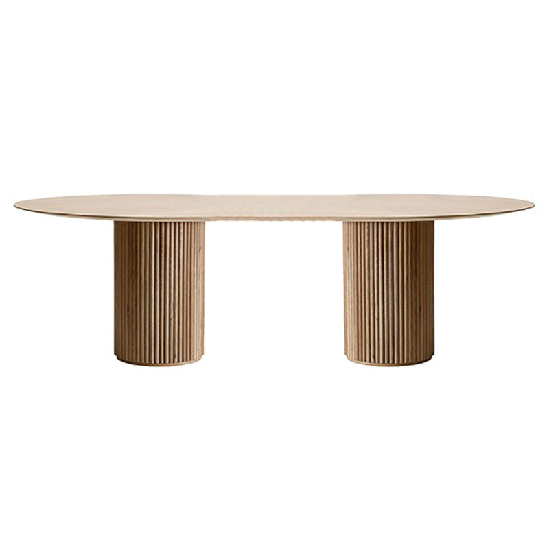Oval Double Pedestal Modern Dining Table Brown Tone Fixed Table with Solid Wood Without Chairs Clearhalo ' dining_table' 'Dining Tables & Seating' 'Dining Tables' 'furn' 'furn_dining_table' 'Furniture' 'furniture_dining_table' 'Kitchen & Dining Furniture' 'kitchen&dining_furn' 'kitchen' 'kitchen_dining_table' 3583078