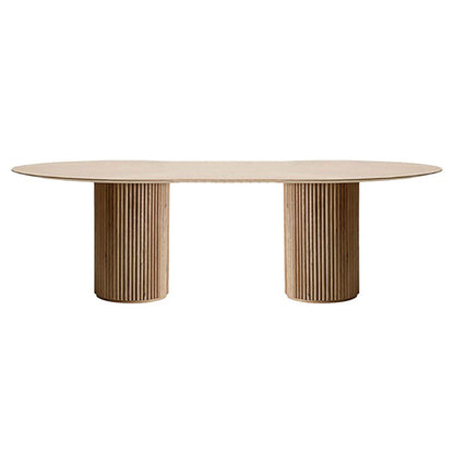 Oval Double Pedestal Modern Dining Table Brown Tone Fixed Table with Solid Wood Without Chairs Clearhalo ' dining_table' 'Dining Tables & Seating' 'Dining Tables' 'furn' 'furn_dining_table' 'Furniture' 'furniture_dining_table' 'Kitchen & Dining Furniture' 'kitchen&dining_furn' 'kitchen' 'kitchen_dining_table' 3583078