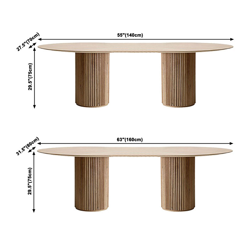 Oval Double Pedestal Modern Dining Table Brown Tone Fixed Table with Solid Wood Clearhalo ' dining_table' 'Dining Tables & Seating' 'Dining Tables' 'furn' 'furn_dining_table' 'Furniture' 'furniture_dining_table' 'Kitchen & Dining Furniture' 'kitchen&dining_furn' 'kitchen' 'kitchen_dining_table' 3583083