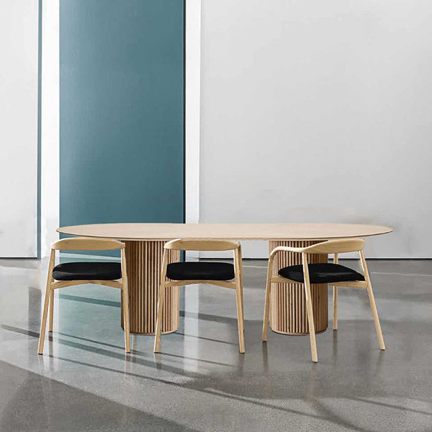 Oval Double Pedestal Modern Dining Table Brown Tone Fixed Table with Solid Wood Clearhalo ' dining_table' 'Dining Tables & Seating' 'Dining Tables' 'furn' 'furn_dining_table' 'Furniture' 'furniture_dining_table' 'Kitchen & Dining Furniture' 'kitchen&dining_furn' 'kitchen' 'kitchen_dining_table' 3583084