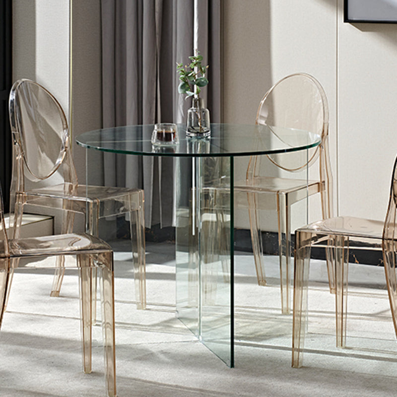 Contemporary Round Dining Room Table Tempered Glass Table with Pedestal Base Clearhalo ' dining_table' 'Dining Tables & Seating' 'Dining Tables' 'furn' 'furn_dining_table' 'Furniture' 'furniture_dining_table' 'Kitchen & Dining Furniture' 'kitchen&dining_furn' 'kitchen' 'kitchen_dining_table' 3583095