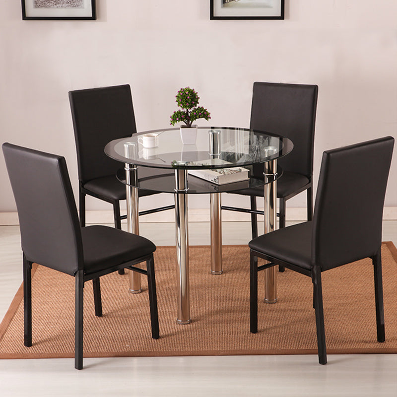 Contemporary 35.4" Round Dining Table Clear Tempered Glass Table with 4 Legs Clearhalo ' dining_table' 'Dining Tables & Seating' 'Dining Tables' 'furn' 'furn_dining_table' 'Furniture' 'furniture_dining_table' 'Kitchen & Dining Furniture' 'kitchen&dining_furn' 'kitchen' 'kitchen_dining_table' 3583104