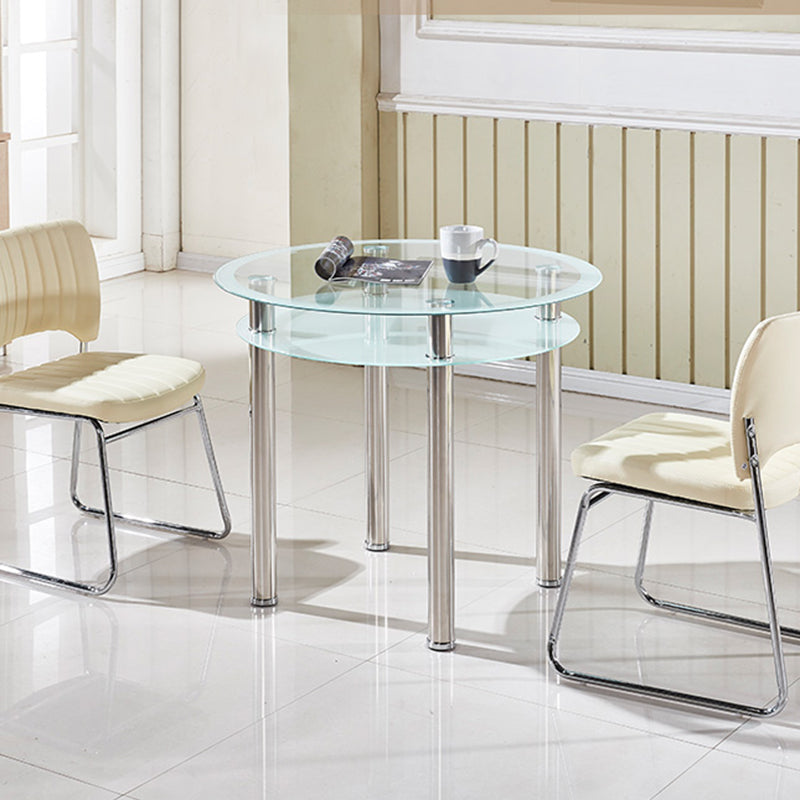 Contemporary 35.4" Round Dining Table Clear Tempered Glass Table with 4 Legs Clearhalo ' dining_table' 'Dining Tables & Seating' 'Dining Tables' 'furn' 'furn_dining_table' 'Furniture' 'furniture_dining_table' 'Kitchen & Dining Furniture' 'kitchen&dining_furn' 'kitchen' 'kitchen_dining_table' 3583106
